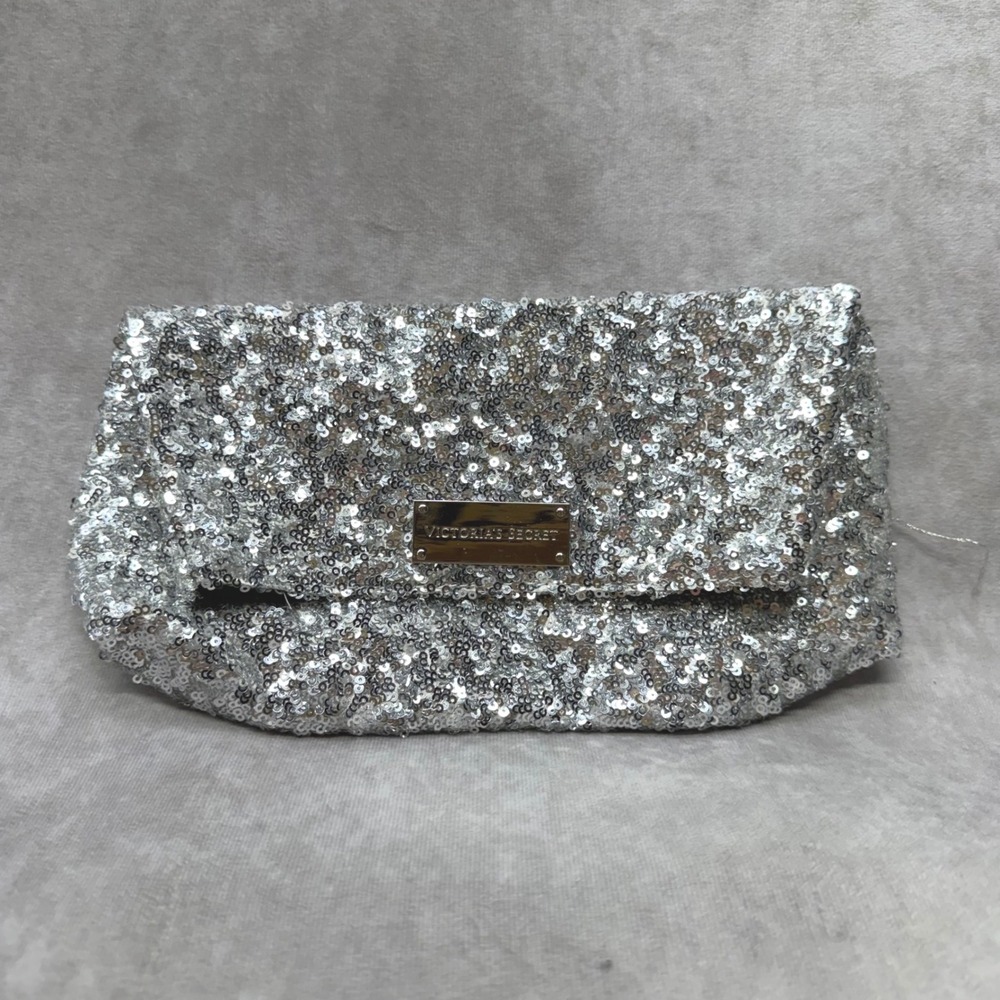 Victoria's Secret Sequin Clutch Women OS Silver Sparkly Evening Bag